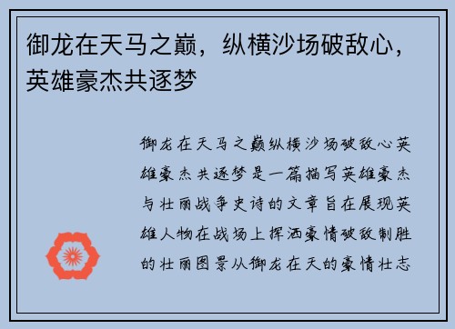 御龙在天马之巅，纵横沙场破敌心，英雄豪杰共逐梦